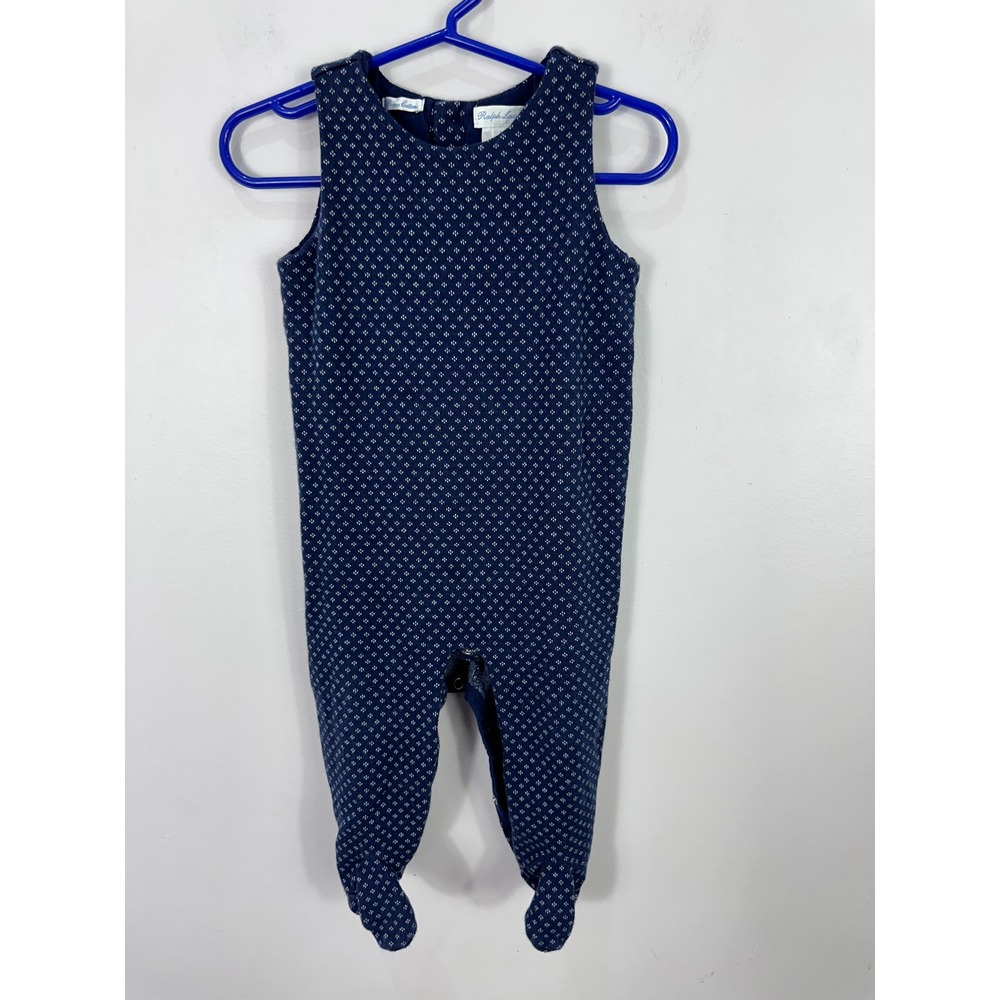 Ralph Lauren‎ Footed Coverall Baby 9M Navy Blue Pima Cotton Diamond Knit Romper